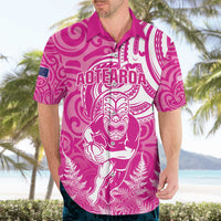 New Zealand Silver Fern Rugby All Pink Hawaiian Shirt Maori Tiki Player With Ta Moko Tribal - Polynesian Pride