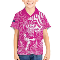 New Zealand Silver Fern Rugby All Pink Kid Hawaiian Shirt Maori Tiki Player With Ta Moko Tribal - Polynesian Pride
