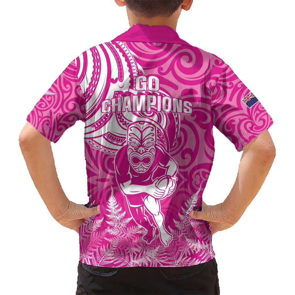 New Zealand Silver Fern Rugby All Pink Kid Hawaiian Shirt Maori Tiki Player With Ta Moko Tribal - Polynesian Pride