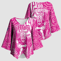 New Zealand Silver Fern Rugby All Pink Kimono Sleeve Blouse Maori Tiki Player With Ta Moko Tribal - Polynesian Pride