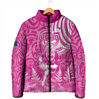 New Zealand Silver Fern Rugby All Pink Padded Jacket Maori Tiki Player With Ta Moko Tribal - Polynesian Pride