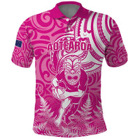 New Zealand Silver Fern Rugby All Pink Polo Shirt Maori Tiki Player With Ta Moko Tribal - Polynesian Pride