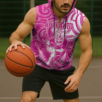 New Zealand Silver Fern Rugby All Pink Sleeveless Zip Hoodie Maori Tiki Player With Ta Moko Tribal - Polynesian Pride