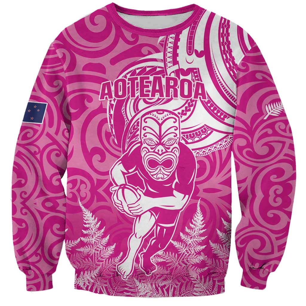 New Zealand Silver Fern Rugby All Pink Sweatshirt Maori Tiki Player With Ta Moko Tribal - Polynesian Pride