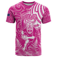 New Zealand Silver Fern Rugby All Pink T Shirt Maori Tiki Player With Ta Moko Tribal - Polynesian Pride