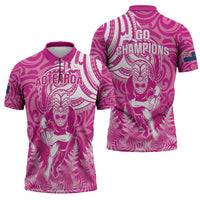 New Zealand Silver Fern Rugby All Pink Zipper Polo Shirt Maori Tiki Player With Ta Moko Tribal - Polynesian Pride