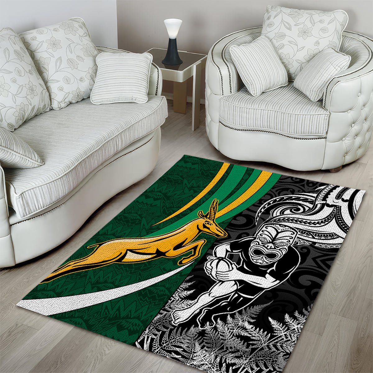 New Zealand and South Africa Rugby Area Rug Silver Fern Protea Pattern World Cup 2023 LT01 - Polynesian Pride