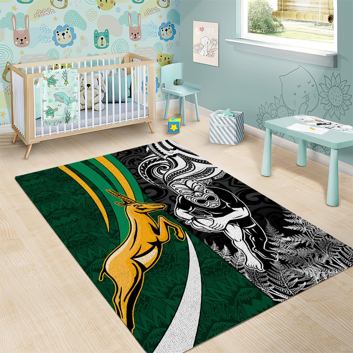 New Zealand and South Africa Rugby Area Rug Silver Fern Protea Pattern World Cup 2023 LT01 - Polynesian Pride