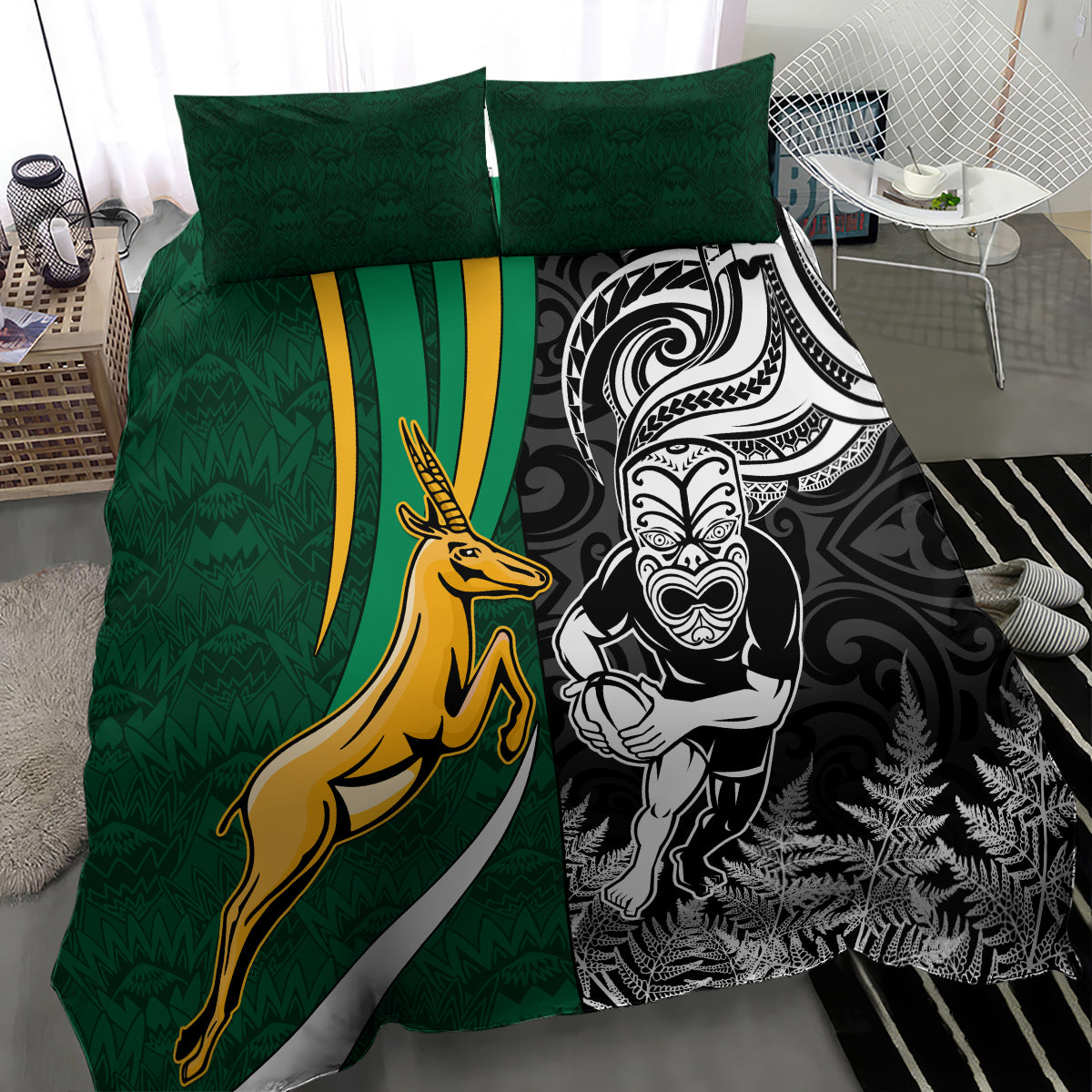 New Zealand and South Africa Rugby Bedding Set Silver Fern Protea Pattern World Cup 2023 LT01 - Polynesian Pride