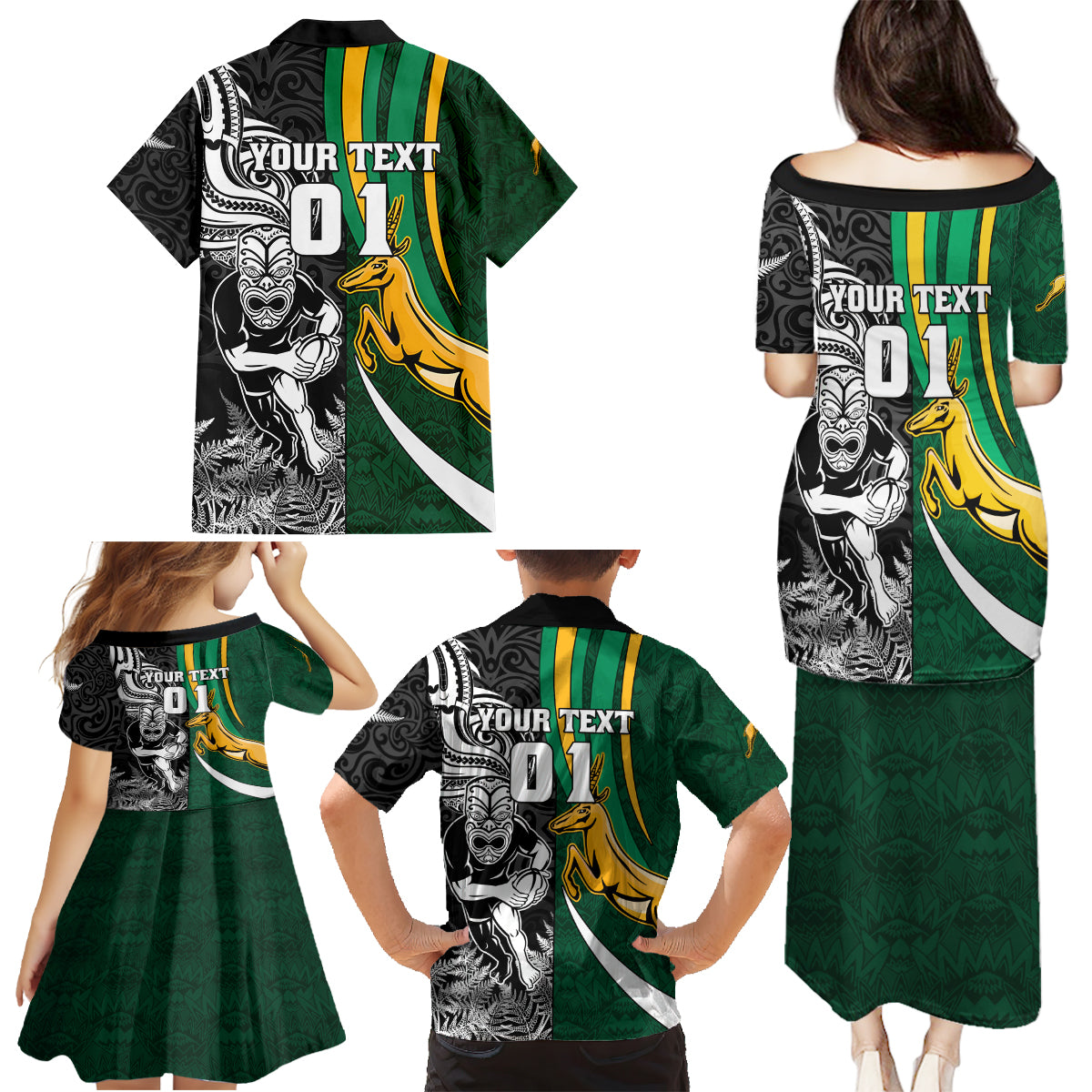 Custom New Zealand and South Africa Rugby Family Matching Puletasi Dress and Hawaiian Shirt Silver Fern Protea Pattern World Cup 2023 LT01 - Polynesian Pride