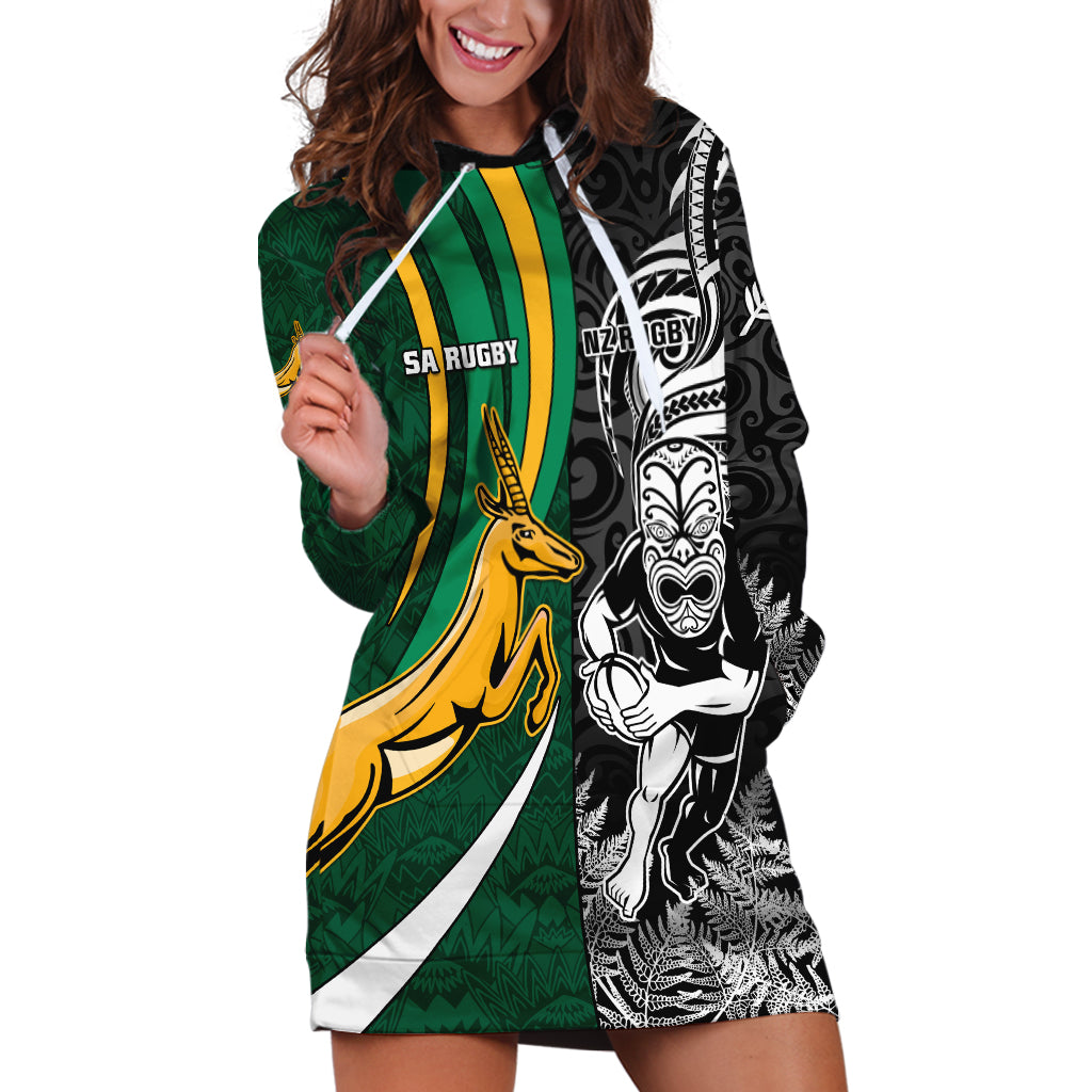 Custom New Zealand and South Africa Rugby Hoodie Dress Silver Fern Protea Pattern World Cup 2023 LT01 Art - Polynesian Pride