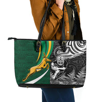 New Zealand and South Africa Rugby Leather Tote Bag Silver Fern Protea Pattern World Cup 2023 LT01 - Polynesian Pride