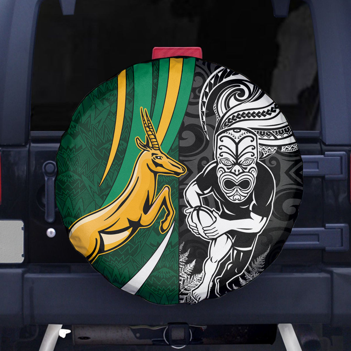 New Zealand and South Africa Rugby Spare Tire Cover Silver Fern Protea Pattern World Cup 2023 LT01 Art - Polynesian Pride