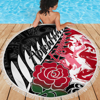 New Zealand and England Rugby Beach Blanket Silver Fern With Red Rose World Cup 2023 LT01 - Wonder Print Shop
