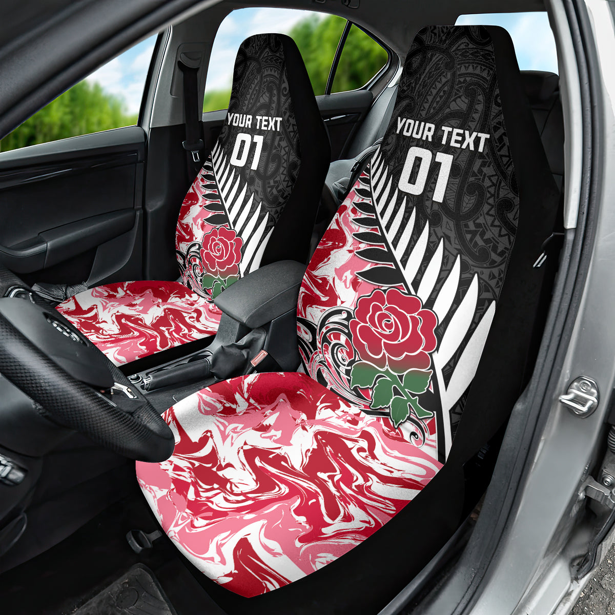 New Zealand and England Rugby Car Seat Cover Silver Fern With Red Rose World Cup 2023 LT01 - Polynesian Pride