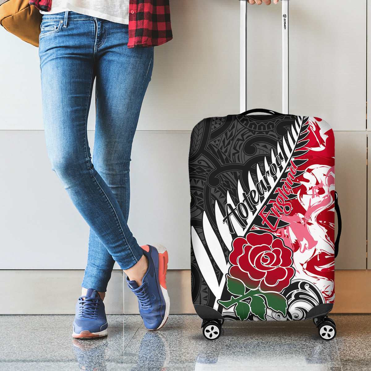 New Zealand and England Rugby Luggage Cover Silver Fern With Red Rose World Cup 2023 LT01 - Polynesian Pride