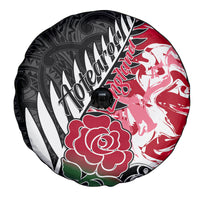 New Zealand and England Rugby Spare Tire Cover Silver Fern With Red Rose World Cup 2023 LT01 - Polynesian Pride