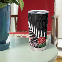 New Zealand and England Rugby Tumbler Cup Silver Fern With Red Rose