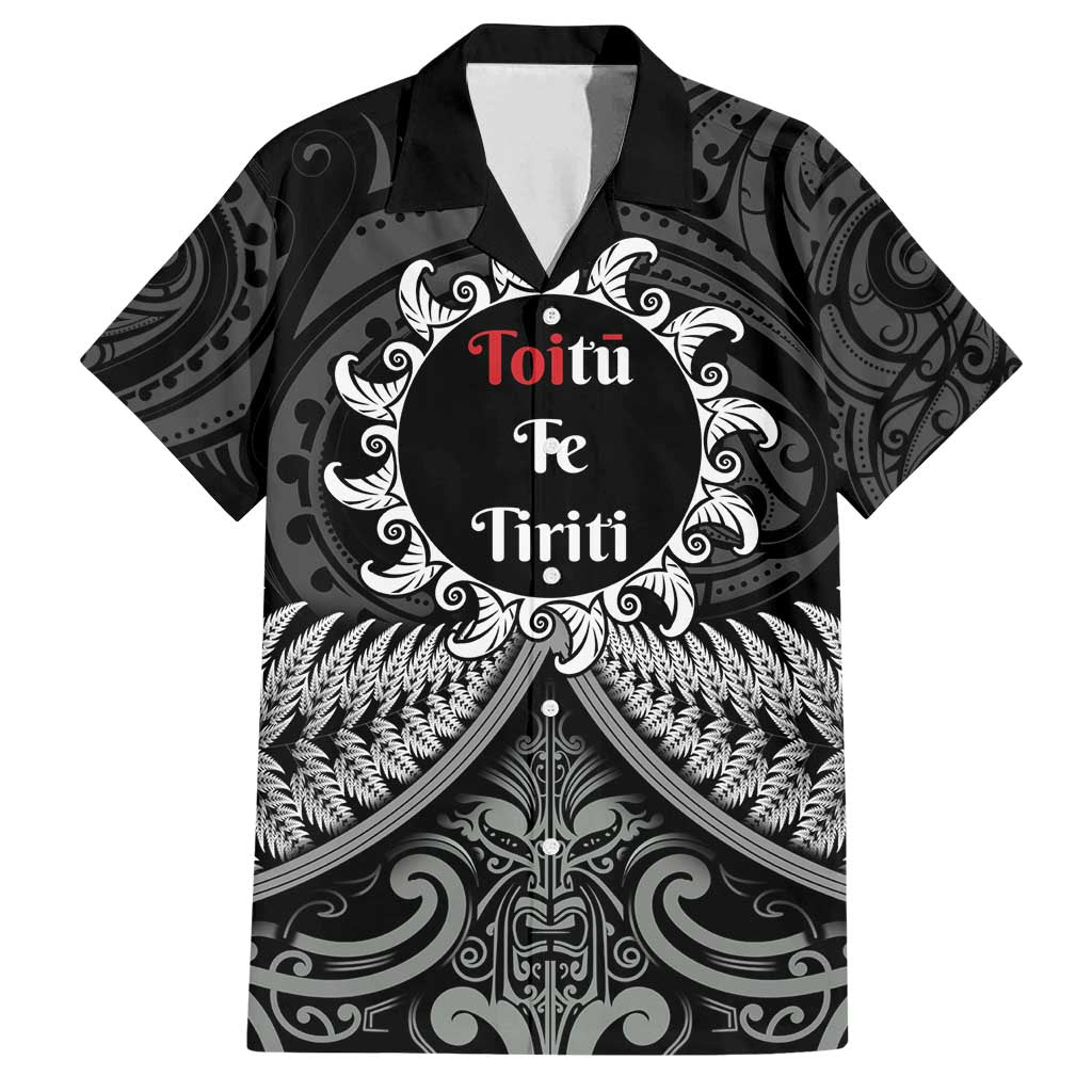 Personalised Toitu Te Tiriti Aotearoa Silver Fern Family Matching Long Sleeve Bodycon Dress and Hawaiian Shirt New Zealand Maori Pattern LT01 Dad's Shirt - Short Sleeve Black - Polynesian Pride