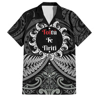 Personalised Toitu Te Tiriti Aotearoa Silver Fern Family Matching Long Sleeve Bodycon Dress and Hawaiian Shirt New Zealand Maori Pattern LT01 Dad's Shirt - Short Sleeve Black - Polynesian Pride