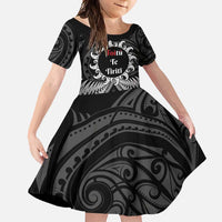 Personalised Toitu Te Tiriti Aotearoa Silver Fern Family Matching Short Sleeve Bodycon Dress and Hawaiian Shirt New Zealand Maori Pattern LT01 Daughter's Dress Black - Polynesian Pride