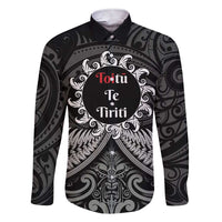 Personalised Toitu Te Tiriti Aotearoa Silver Fern Family Matching Short Sleeve Bodycon Dress and Hawaiian Shirt New Zealand Maori Pattern LT01 Dad's Shirt - Long Sleeve Black - Polynesian Pride