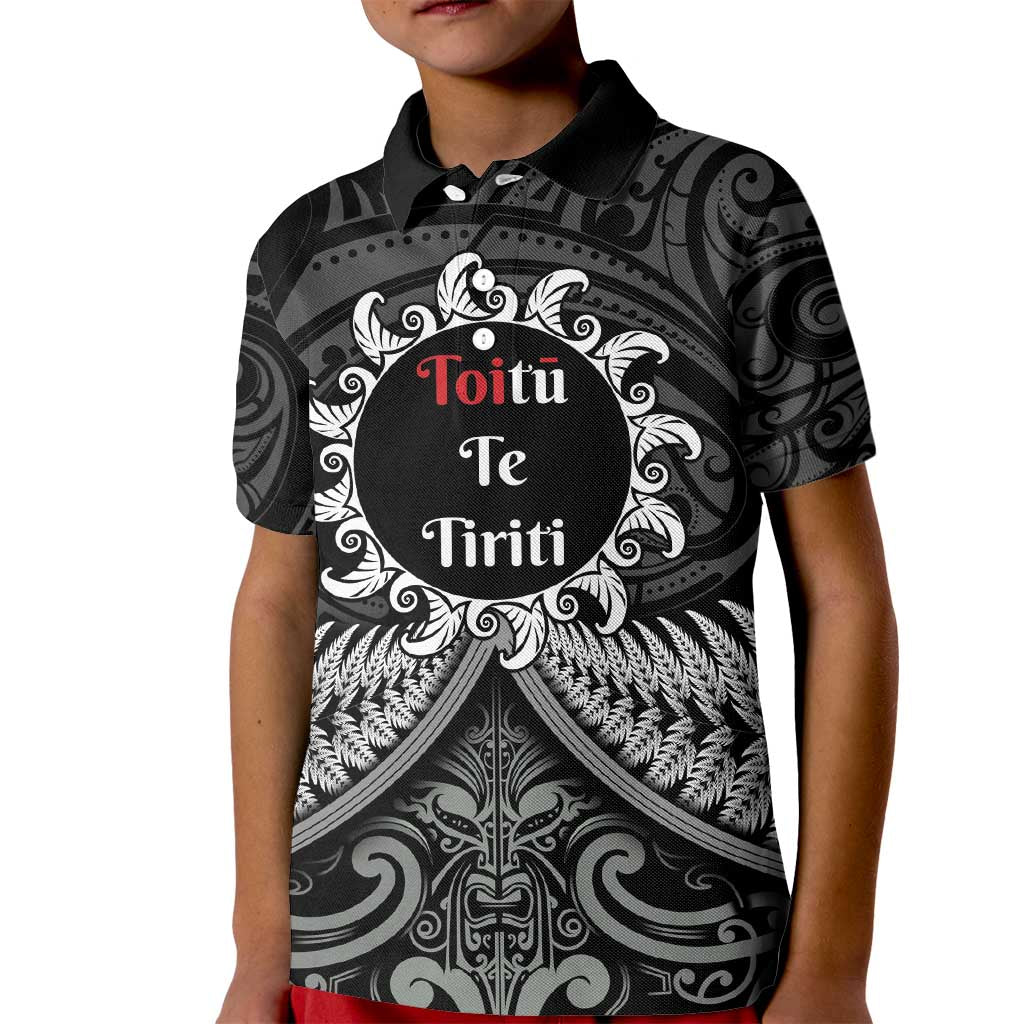 Personalised Toitu Te Tiriti Aotearoa Silver Fern Kid Polo Shirt New Zealand Maori Pattern