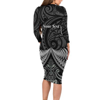 Personalised Toitu Te Tiriti Aotearoa Silver Fern Long Sleeve Bodycon Dress New Zealand Maori Pattern LT01 - Polynesian Pride
