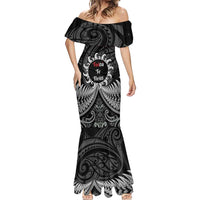 Personalised Toitu Te Tiriti Aotearoa Silver Fern Mermaid Dress New Zealand Maori Pattern LT01 - Polynesian Pride