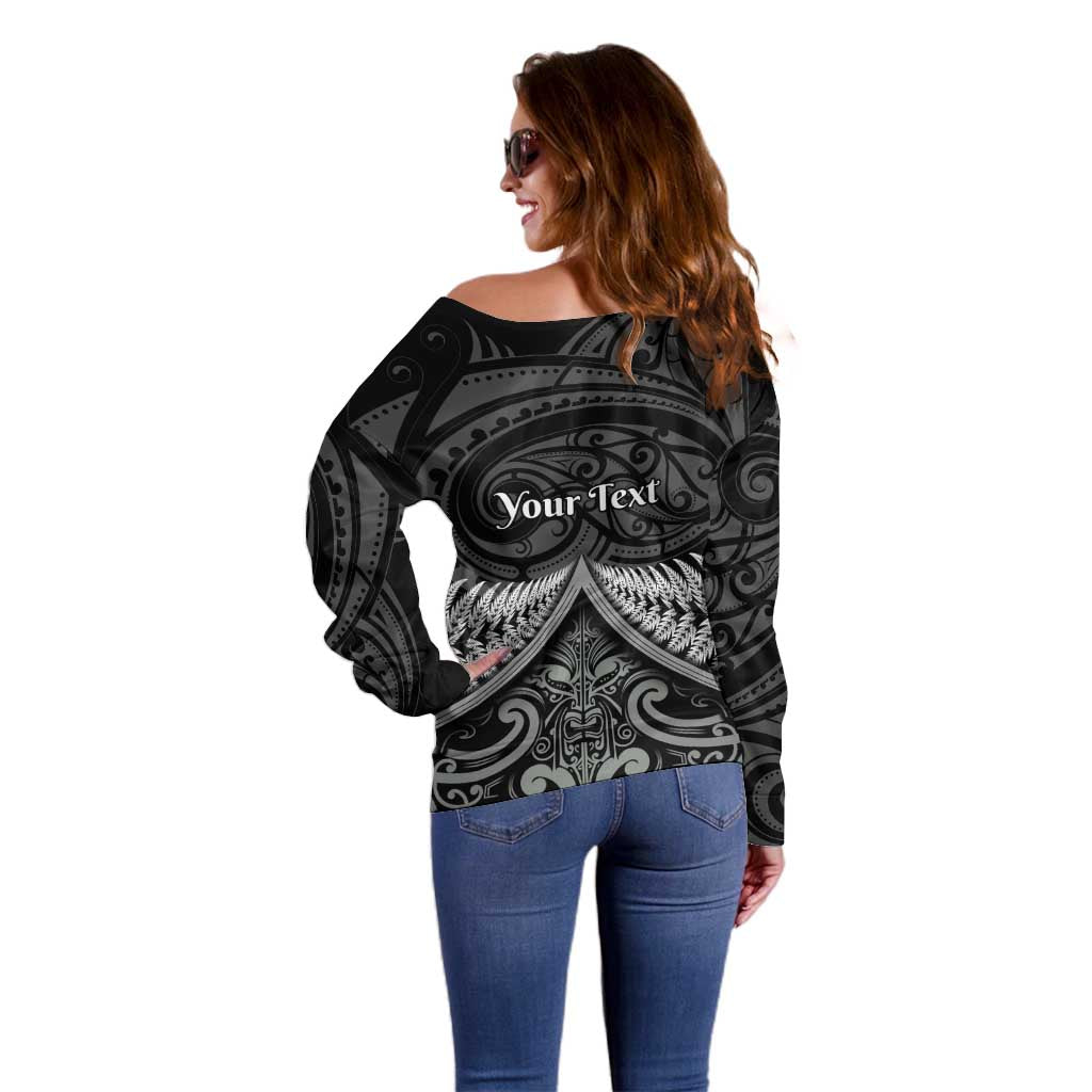 Personalised Toitu Te Tiriti Aotearoa Silver Fern Off Shoulder Sweater New Zealand Maori Pattern