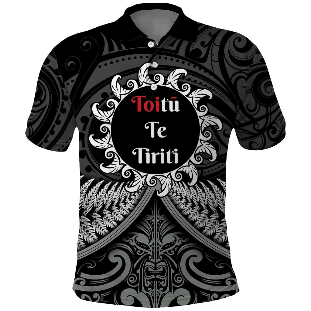 Personalised Toitu Te Tiriti Aotearoa Silver Fern Polo Shirt New Zealand Maori Pattern LT01 Black - Polynesian Pride
