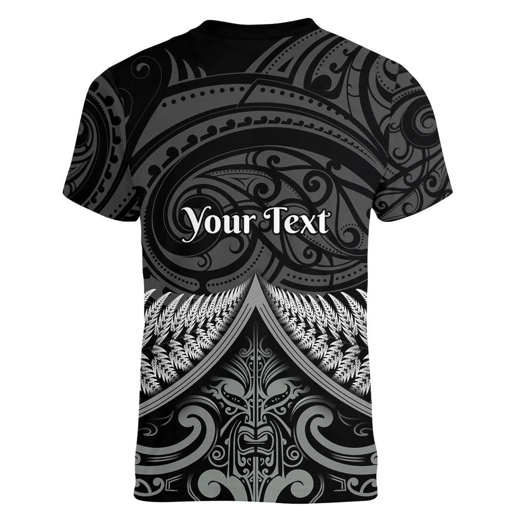 Personalised Toitu Te Tiriti Aotearoa Silver Fern Women V-Neck T-Shirt New Zealand Maori Pattern LT01 - Polynesian Pride