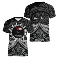Personalised Toitu Te Tiriti Aotearoa Silver Fern Women V-Neck T-Shirt New Zealand Maori Pattern LT01 - Polynesian Pride