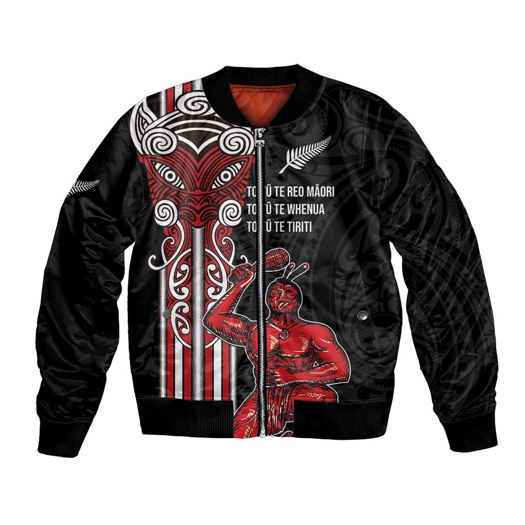 Toitu Te Reo Maori Toitu Te Whenua Toitu Te Tiriti Bomber Jacket Maori Warrior New Zealand LT01 Unisex Black - Polynesian Pride