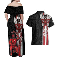 Toitu Te Reo Maori Toitu Te Whenua Toitu Te Tiriti Couples Matching Off Shoulder Maxi Dress and Hawaiian Shirt Maori Warrior New Zealand