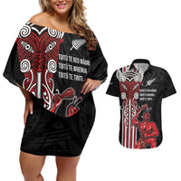 Toitu Te Reo Maori Toitu Te Whenua Toitu Te Tiriti Couples Matching Off Shoulder Short Dress and Hawaiian Shirt Maori Warrior New Zealand
