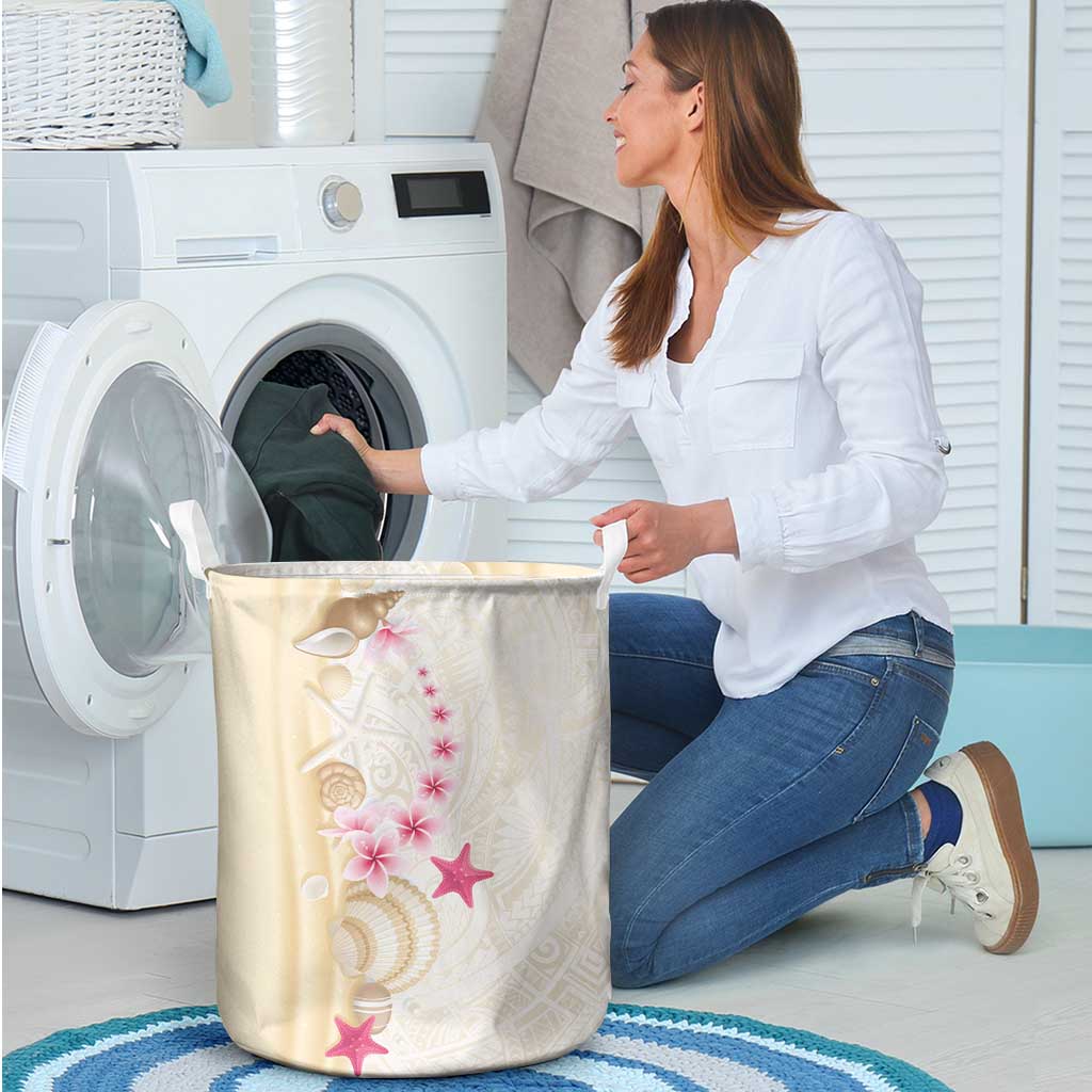 Beige Frangipani Sea Shell Laundry Basket Starfish Polynesian Pattern - Polynesian Pride