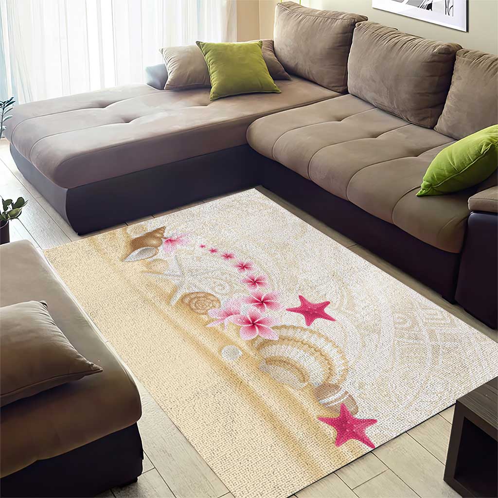 Beige Frangipani Sea Shell Area Rug Starfish Polynesian Pattern - Polynesian Pride