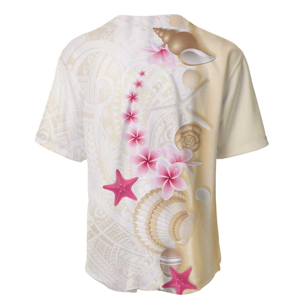 Beige Frangipani Sea Shell Baseball Jersey Starfish Polynesian Pattern - Polynesian Pride
