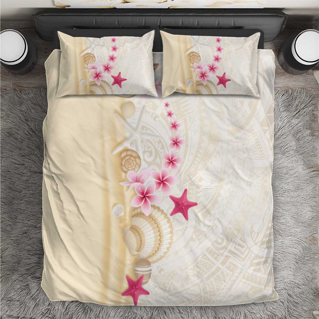 Beige Frangipani Sea Shell Bedding Set Starfish Polynesian Pattern - Polynesian Pride