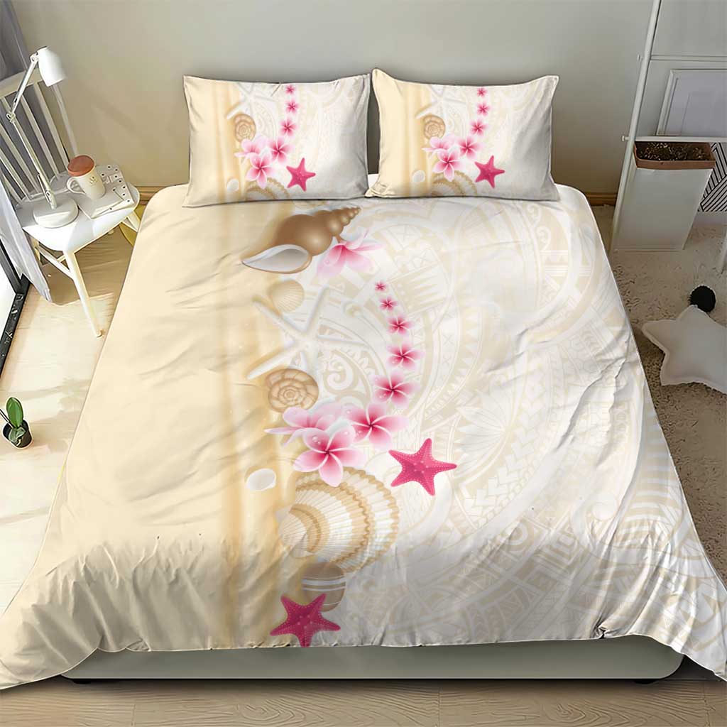 Beige Frangipani Sea Shell Bedding Set Starfish Polynesian Pattern - Polynesian Pride
