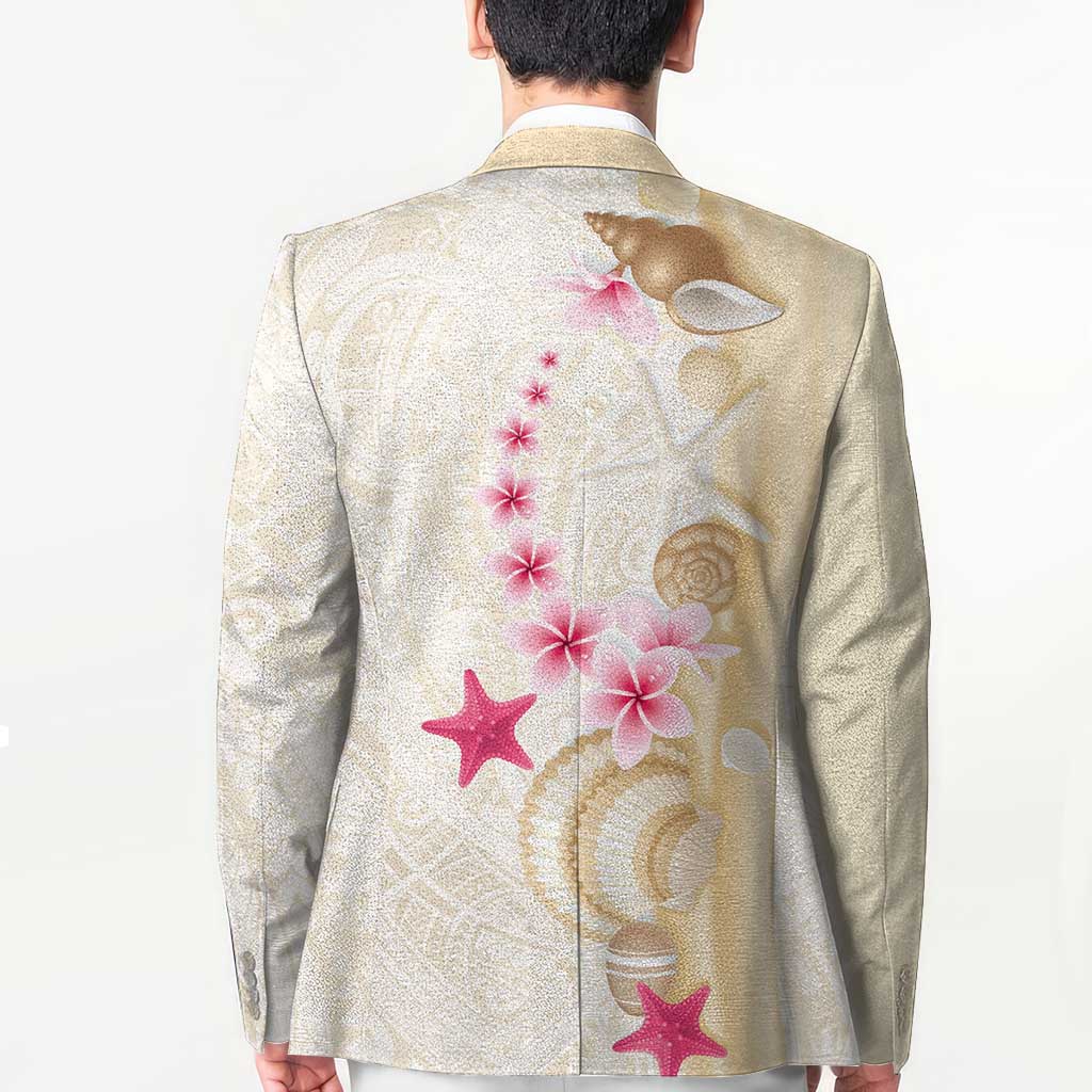 Beige Frangipani Sea Shell Blazer Starfish Polynesian Pattern - Polynesian Pride