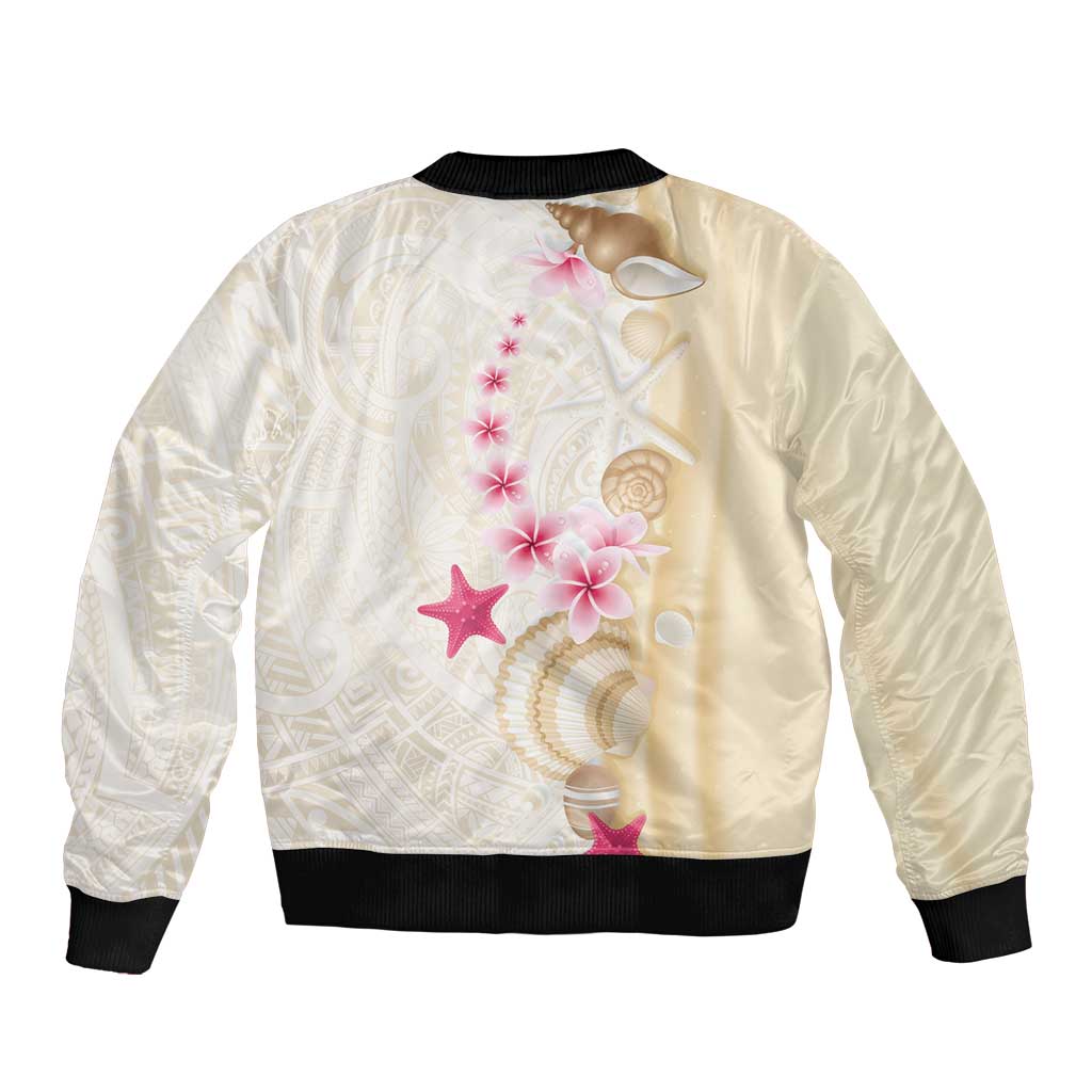 Beige Frangipani Sea Shell Bomber Jacket Starfish Polynesian Pattern - Polynesian Pride