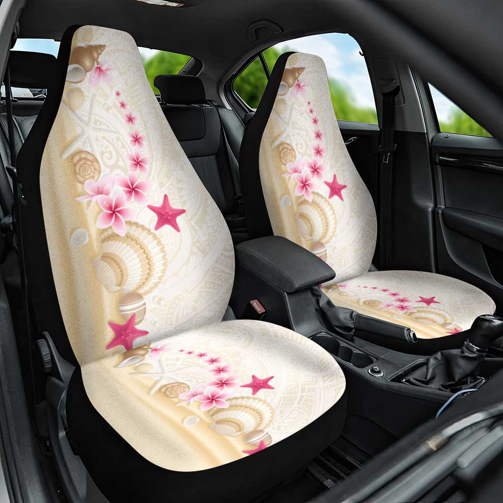 Beige Frangipani Sea Shell Car Seat Cover Starfish Polynesian Pattern - Polynesian Pride