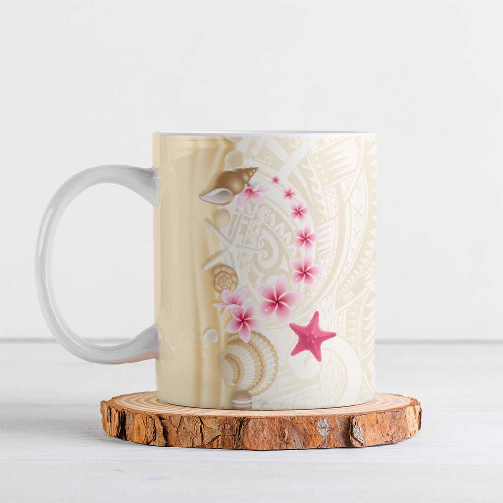 Beige Frangipani Sea Shell Ceramic Mug Starfish Polynesian Pattern - Polynesian Pride