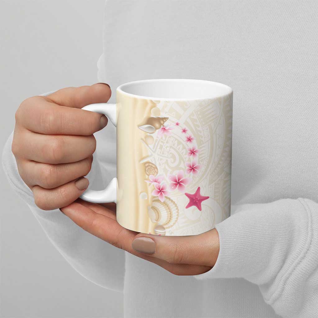 Beige Frangipani Sea Shell Ceramic Mug Starfish Polynesian Pattern - Polynesian Pride