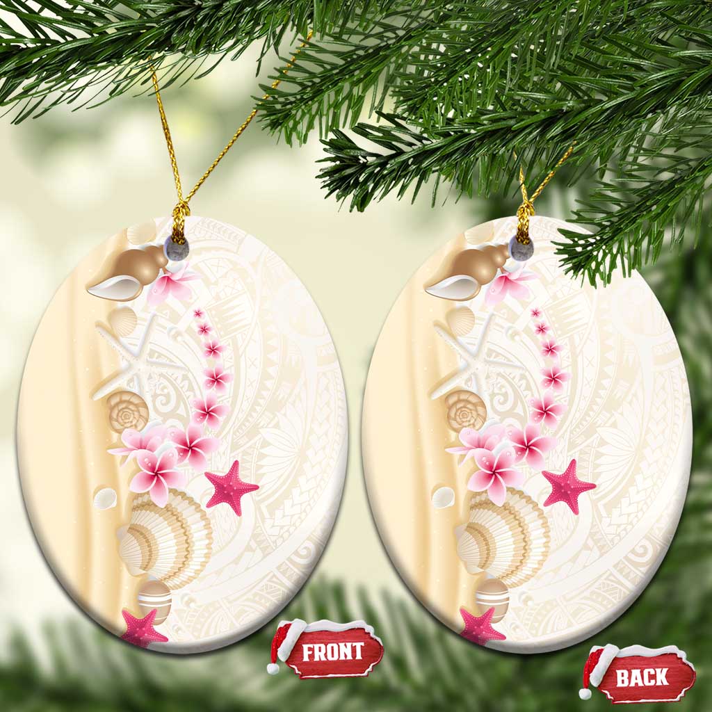 Beige Frangipani Sea Shell Ceramic Ornament Starfish Polynesian Pattern - Polynesian Pride