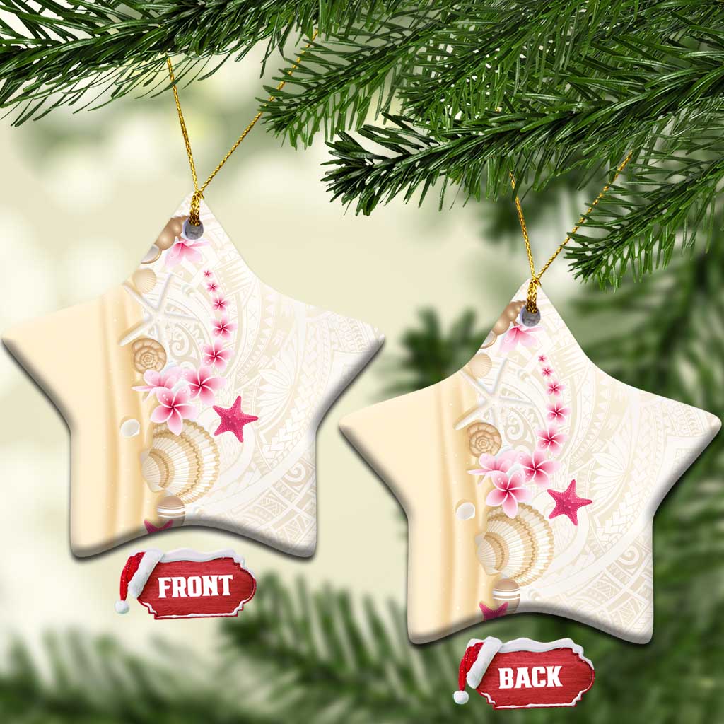 Beige Frangipani Sea Shell Ceramic Ornament Starfish Polynesian Pattern - Polynesian Pride