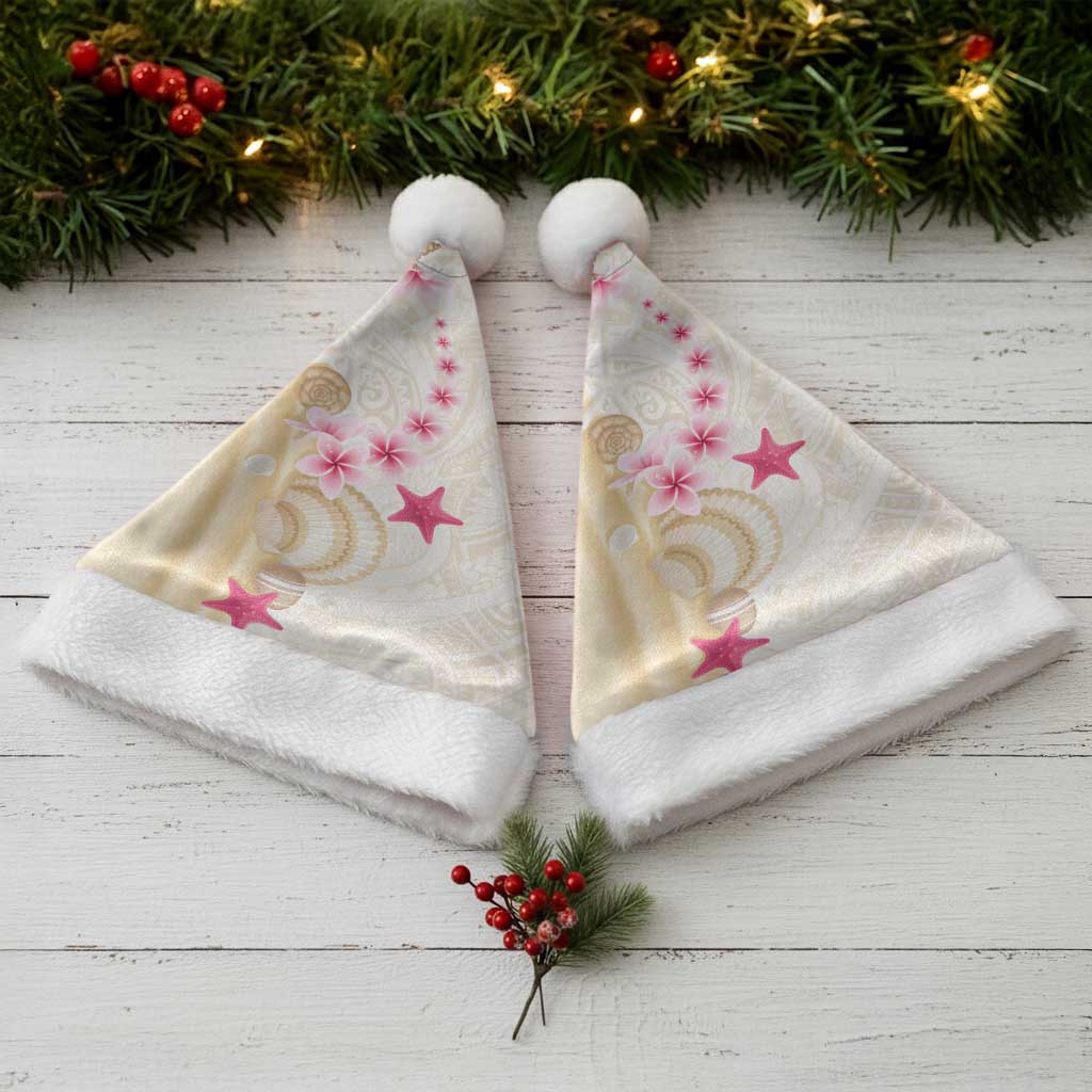 Beige Frangipani Sea Shell Christmas Santa Hat Starfish Polynesian Pattern - Polynesian Pride
