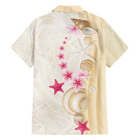 Beige Frangipani Sea Shell Family Matching Short Sleeve Bodycon Dress and Hawaiian Shirt Starfish Polynesian Pattern - Polynesian Pride